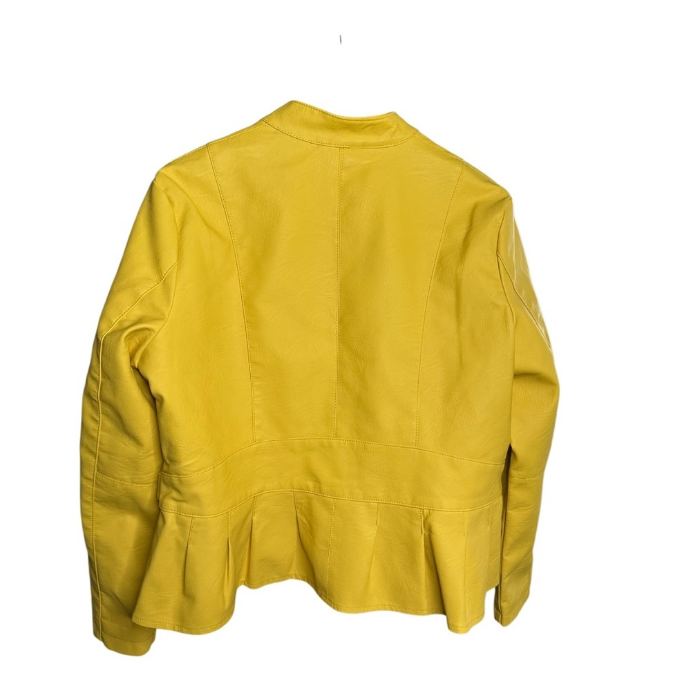 Baccini | Yellow Peplum Faux Leather Jacket | Moto Style | XL - Picture 6 of 6